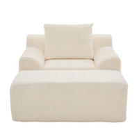 SESSEL aus Cord 147x110x67 cm Beige mit Fußhocker, Seitentaschen und montagefreiem Komfort - Beige, Textil (110/67/147cm) - Modfu