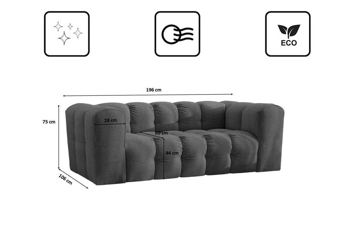 SOFA 2-Sitzer, Komfort, BALOO, Stoff Schenille, Graphit - Graphitfarben, Holz (196/75/106cm) - Kaiser Möbel