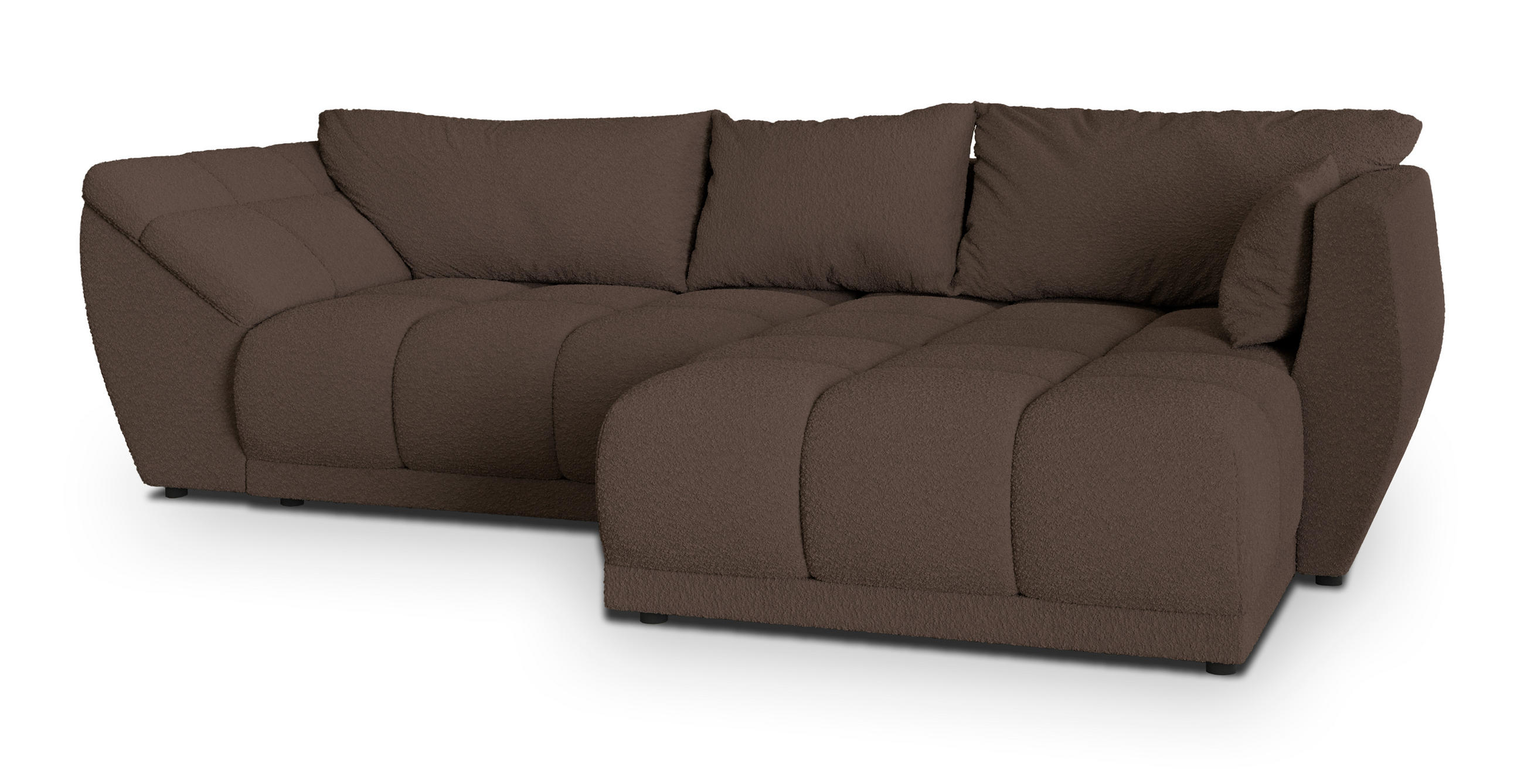 ECKSOFA ORENTI R-S Braun Boucle-Stoff mit Schlaffunktion - Braun, Holz (287/182cm) - MASSENO