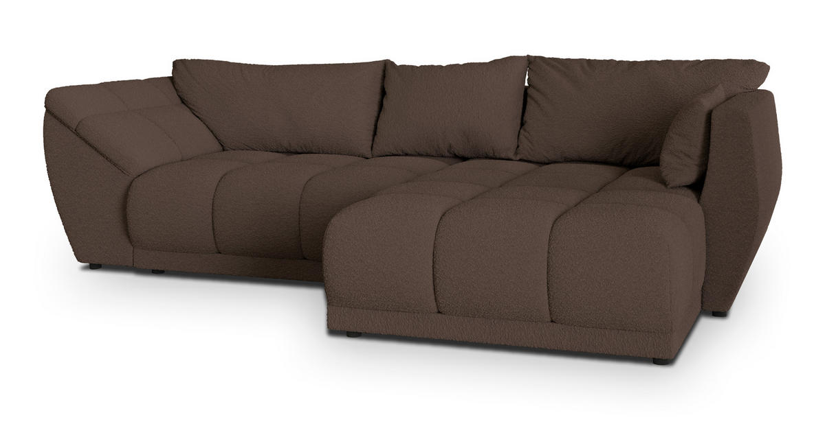 ECKSOFA ORENTI R-S Braun Boucle-Stoff mit Schlaffunktion - Braun, Holz (287/182cm) - MASSENO