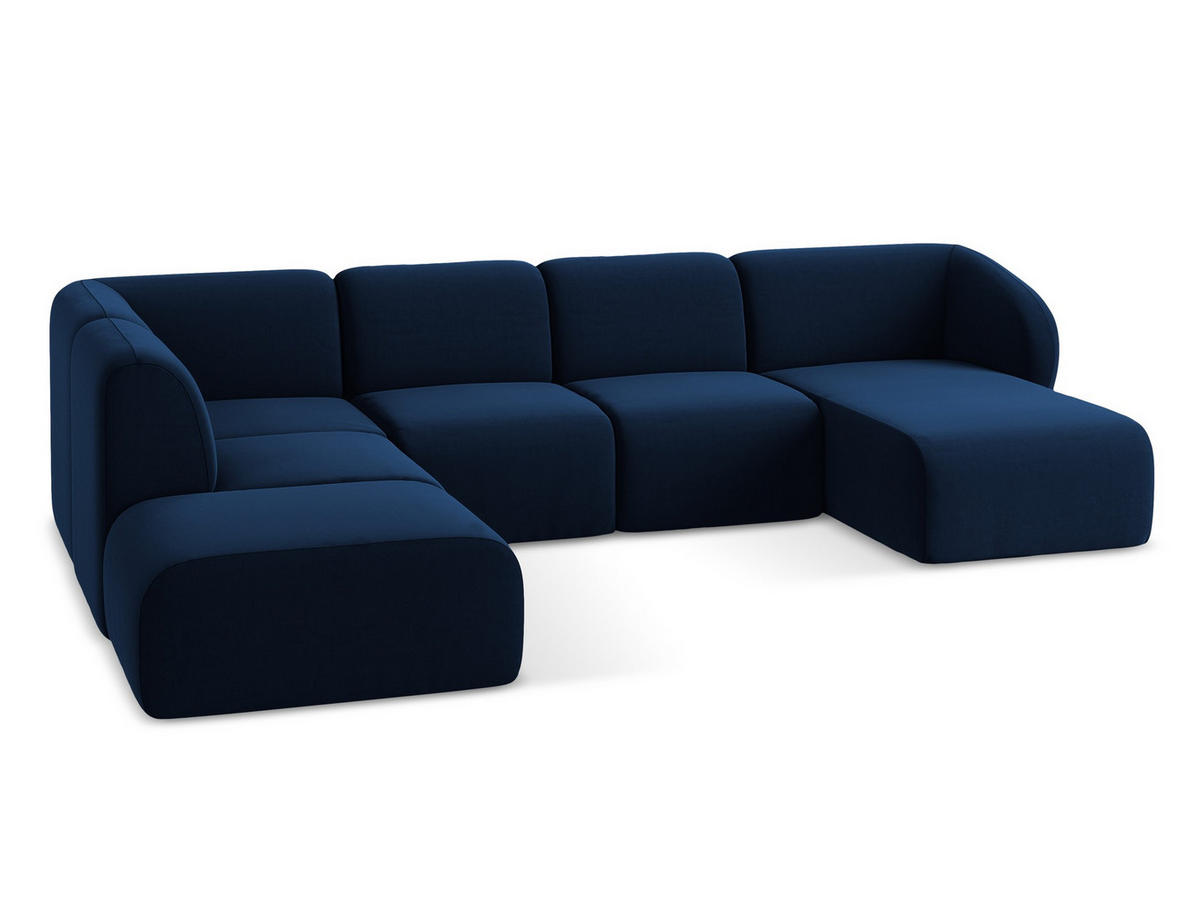 WOHNLANDSCHAFT Samt Stoff Blau - Türkis/Schwarz, Holzwerkstoff/Kunststoff (325/75/236cm) - Makamii