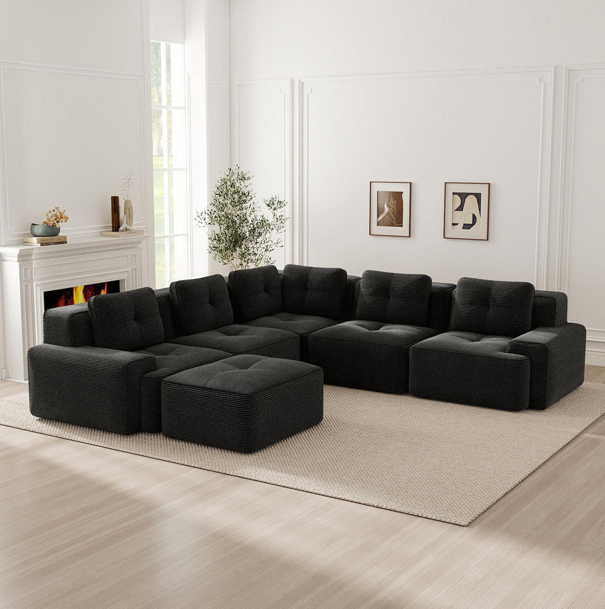 ECKSOFA 295/295/69 cm schwarz aus Cord mit 32D-Schaum und modularem Design - Schwarz, Textil (295/295cm) - OKWISH
