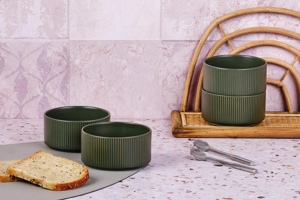 SCHALEN Scandi Ø12cm - 4er-Set - Olive - Grün, Keramik (12cm) - Björn
