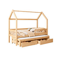 KINDERBETT 90x200 cm Farbe kiefer ASHER II Hausbett aus Massivholz mit Rausfallschutz, Gästebett, 2 Schubladen und 2 Matratzen - Braun, Holz (90/200cm)