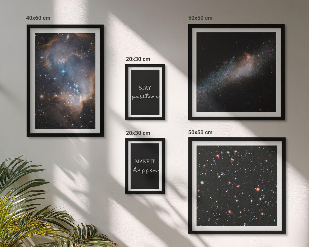 WANDBILDER 5er-Set - 50x50 cm & 20x30 cm & 40x60 cm Schwarzer Rahmen - Motivationsslogans Sterne Weltraum - Schwarz, Kunststoff (40/60cm) - ArtPrintCave