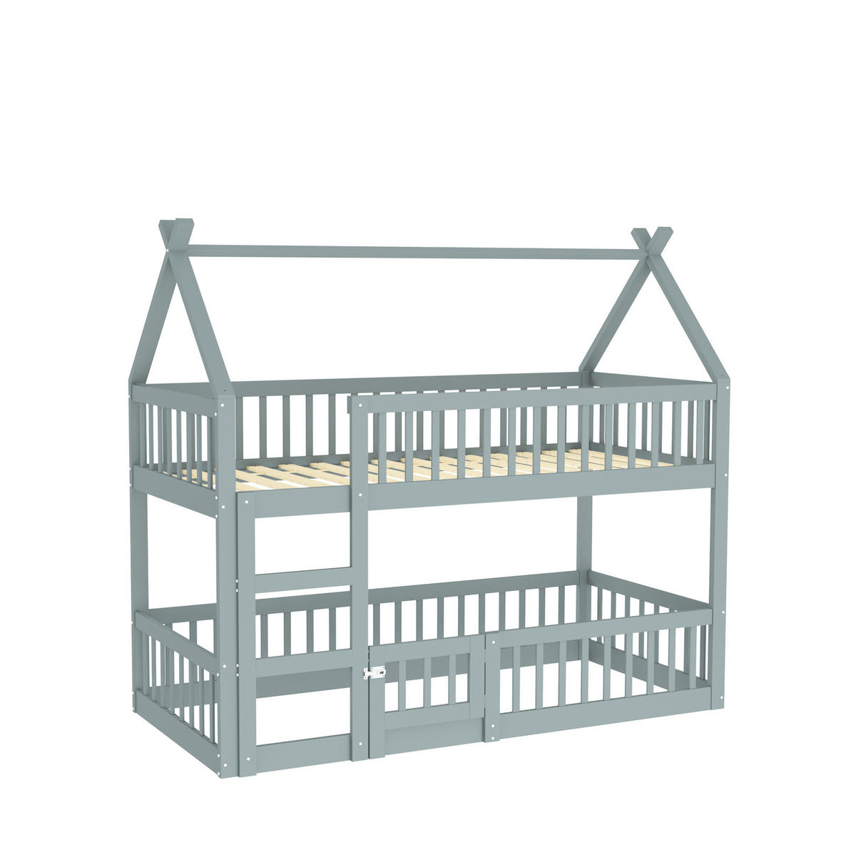 ETAGENBETT aus Holz 90x200 cm Grau mit Treppe und Sicherheitsumrandung - Grau, Holzwerkstoff (90/200cm) - IVMEU