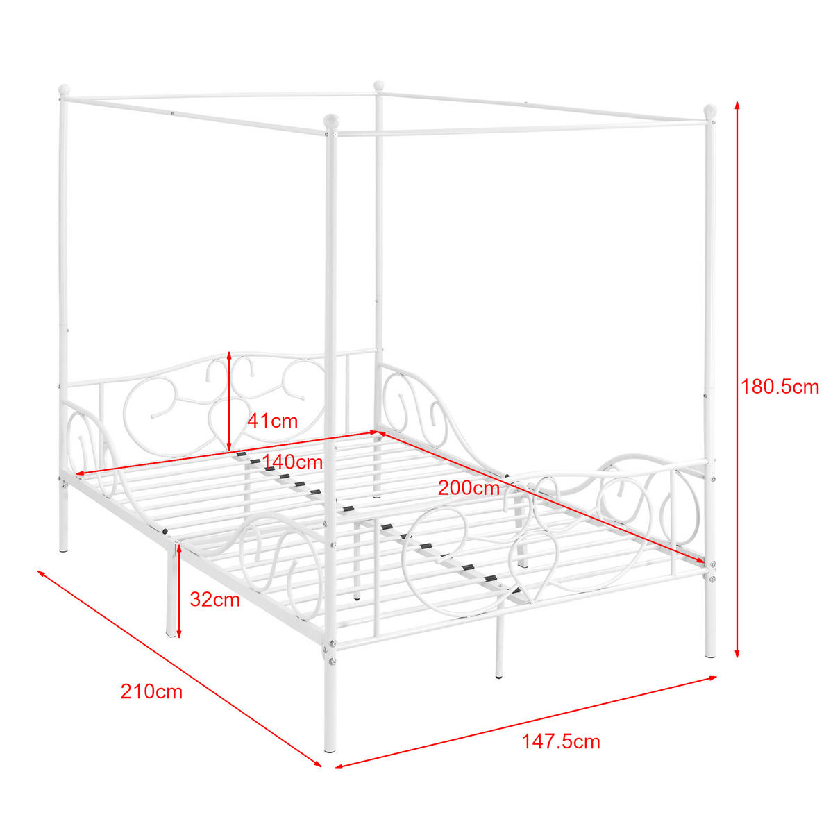 HIMMELBETT Finström - Weiß, Metall (140/200cm) - [en.casa]