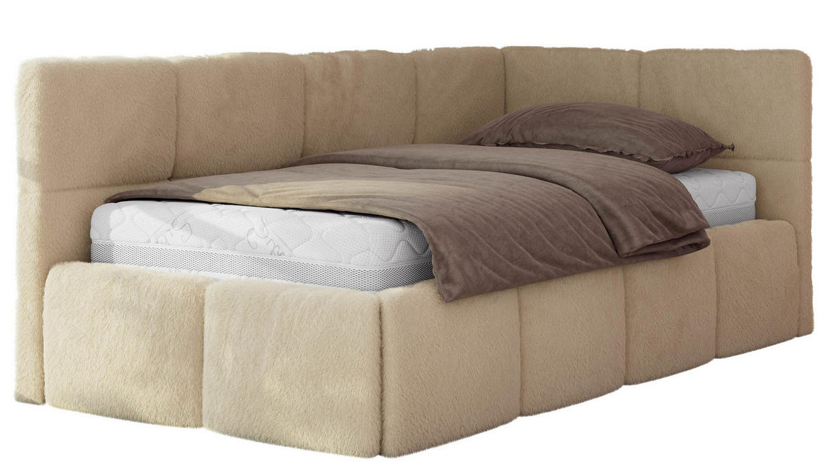 JUGENDBETT ARVO 90/200 - Beige Plüsch - Pocket-Matratze - Rechts Seite - Beige, Textil (90/200cm) - MKS