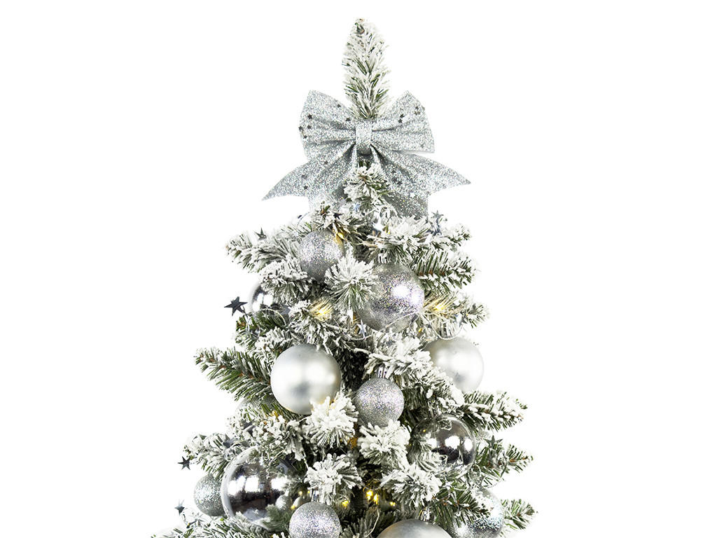 WEIHNACHTSBAUM künstlicher 60 cm – SILBERNE WEIHNACHTEN II, mit 34-teiligem Weihnachtsbaumschmuck, mit LED-Beleuchtung, inkl. Pflanztopf mit Jutesack - Silberfarben/Weiß, Kunststoff/Stein (40/60cm) - LAALU