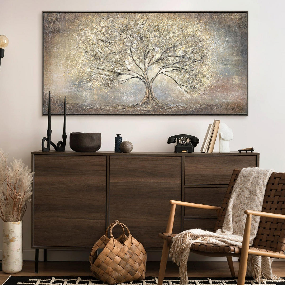 GEMÄLDE Goldbaum Schattenfugenrahmen Grau 120x60 cm - Grau, Holz (120/60cm) - YS-art gallery