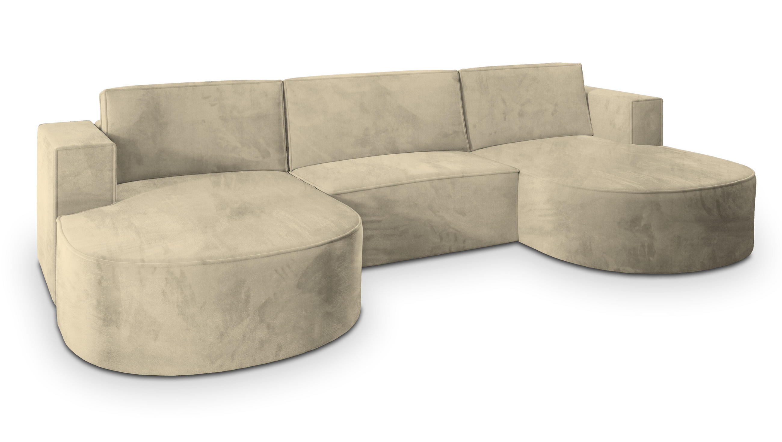 WOHNLANDSCHAFT VEZZO M Creme Velours-Stoff mit Schlaffunktion - Creme, Holz (347/85/174cm) - MASSENO