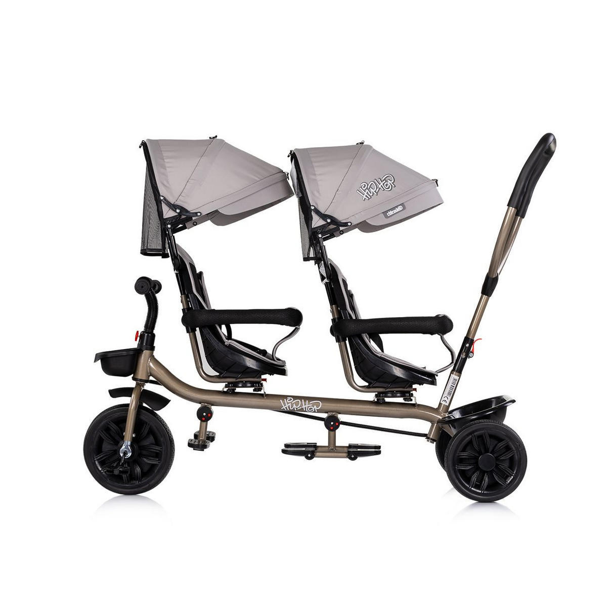 ZWILLINGSDREIRAD Hip Hop hellbraun zwei Kinder, bis 40 kg, Sitze 360° drehbar - Braun, Metall (131/49/95cm) - Chipolino