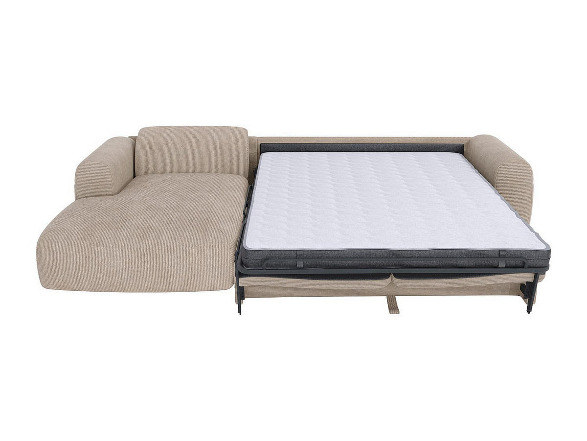 ECKSOFA mit Schlaffunktion - Ecke links - Cord fein gerippt - Beige - POGNI - Beige, Textil (299/165cm) - Vente-Unique