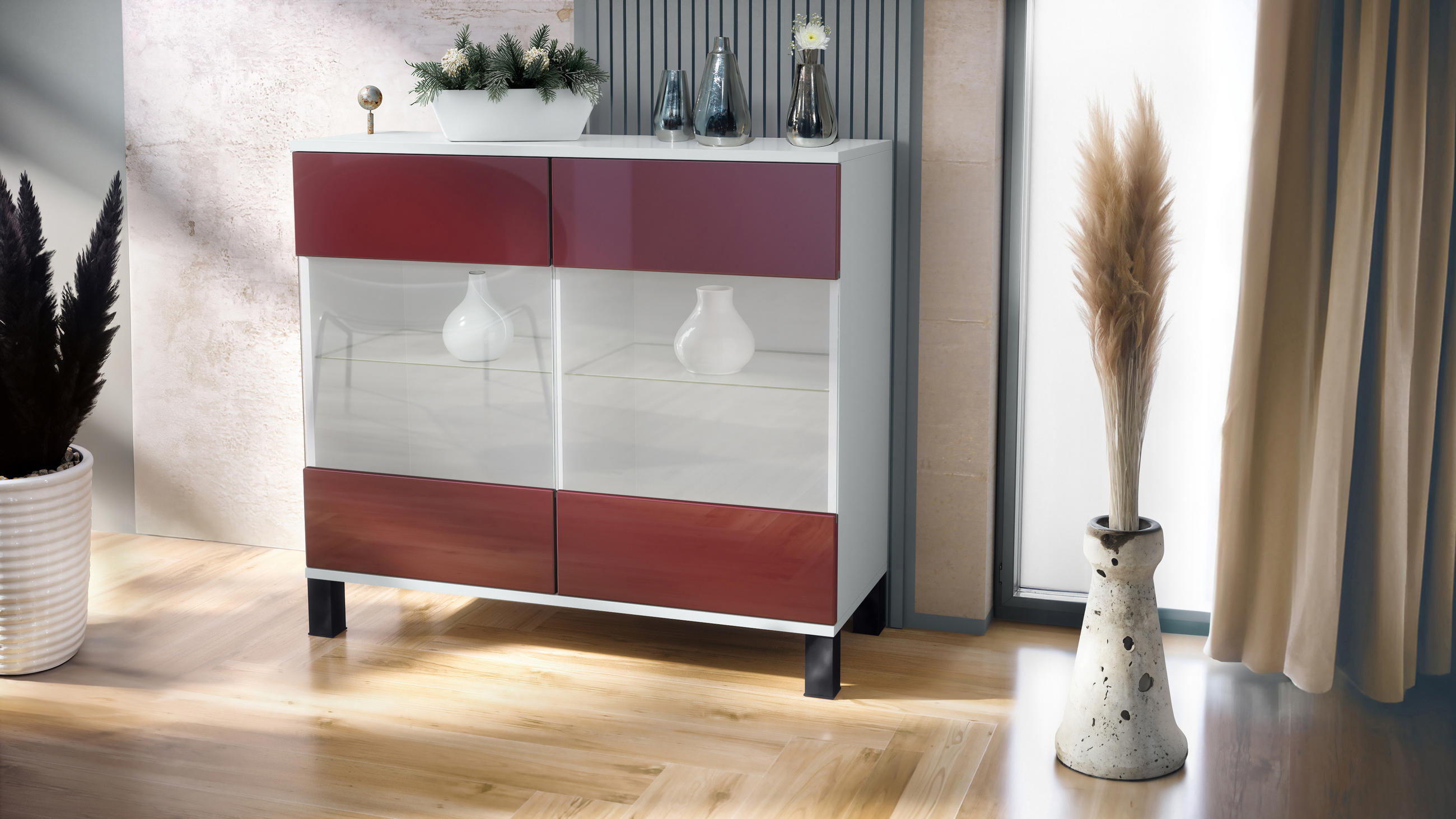 KOMMODE Bari Bordeaux Hochglanz - Bordeaux, Holzwerkstoff (92.5/84.5/35cm) - Vladon