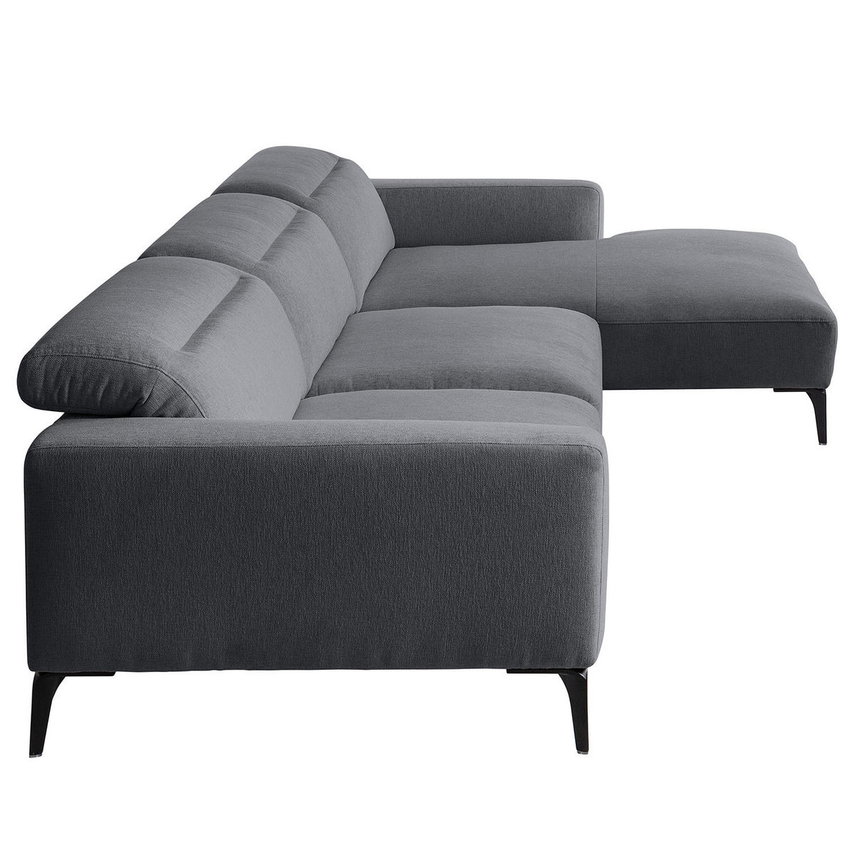ECKSOFA mit Longchair - Schwarz/Grau, Textil/Metall (328/180cm) - home24