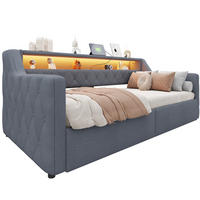BETT 90/200 cm in Grau mit LED-Beleuchtung und Stauraum - Grau, Holzwerkstoff (90/200cm) - Flora Grace