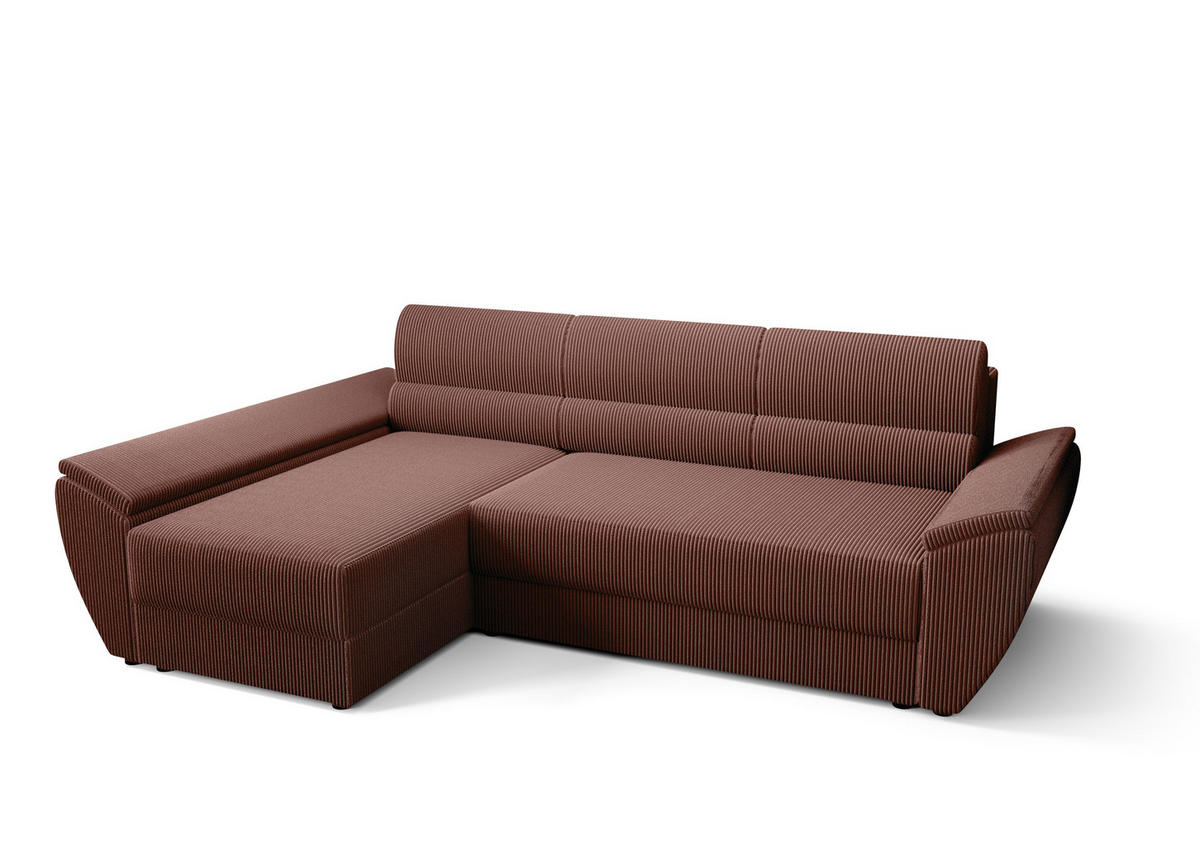ECKSOFA L REBI L3 Poso 29 Links mit Schlaffunktion, Koralle - Bordeaux, Textil (251/140cm)
