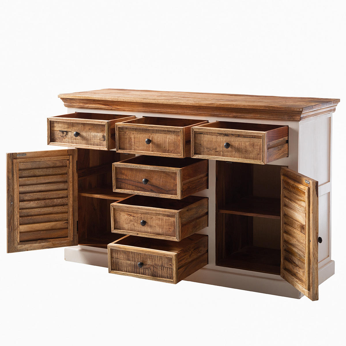 SIDEBOARD - Mango massiv - Braun/Weiß, Holz/Holzwerkstoff (140/90/50cm) - home24