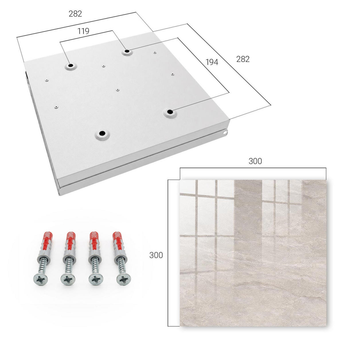 SCHLÜSSELBOX Weiß 30x30 cm – Türöffnung nach rechts - Natürliche Textur - Beige, Metall (30/30/5cm) - TULUP