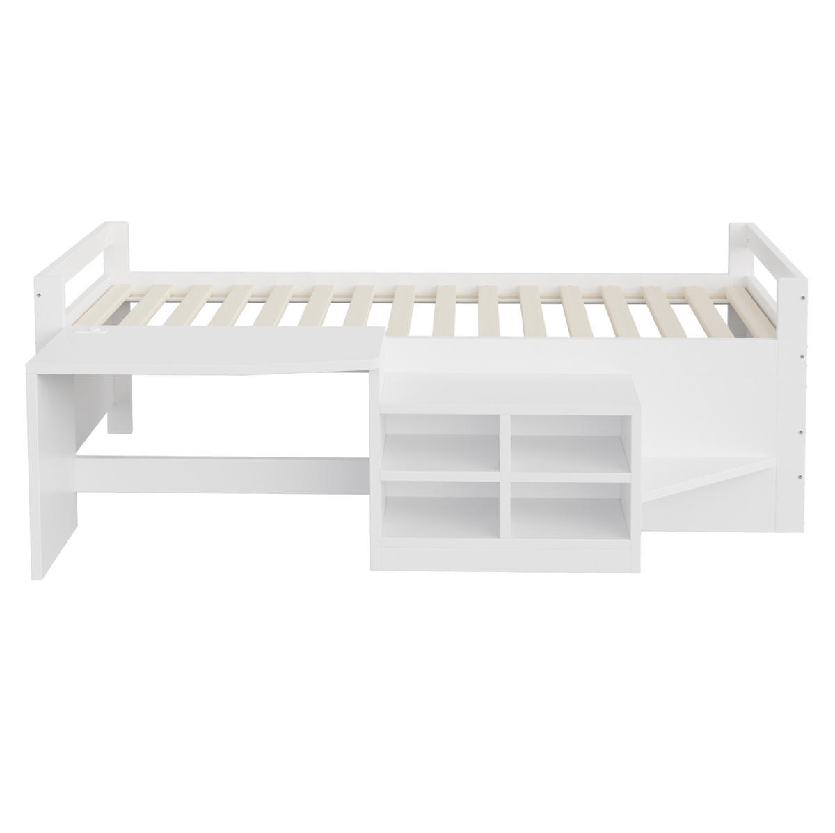 BETT mit Schreibtisch und Stauraum 90x200 cm Weiß - Weiß, Holzwerkstoff (90/200cm) - Beauniv