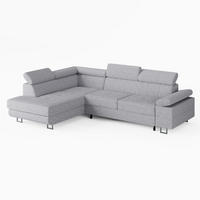 ECKSOFA CAROLINE Links Hellgrau Cord-Stoff L-Form Couch mit Schlaffunktion & Bettkasten - Chromfarben/Hellgrau, Textil (253/190cm)