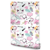 VLIESTAPETE Einhörner und Katzen – Rosa, Mint, Weiß – 50x1000 cm - Rosa/Weiß, Papier (50/1000cm) - Muralo