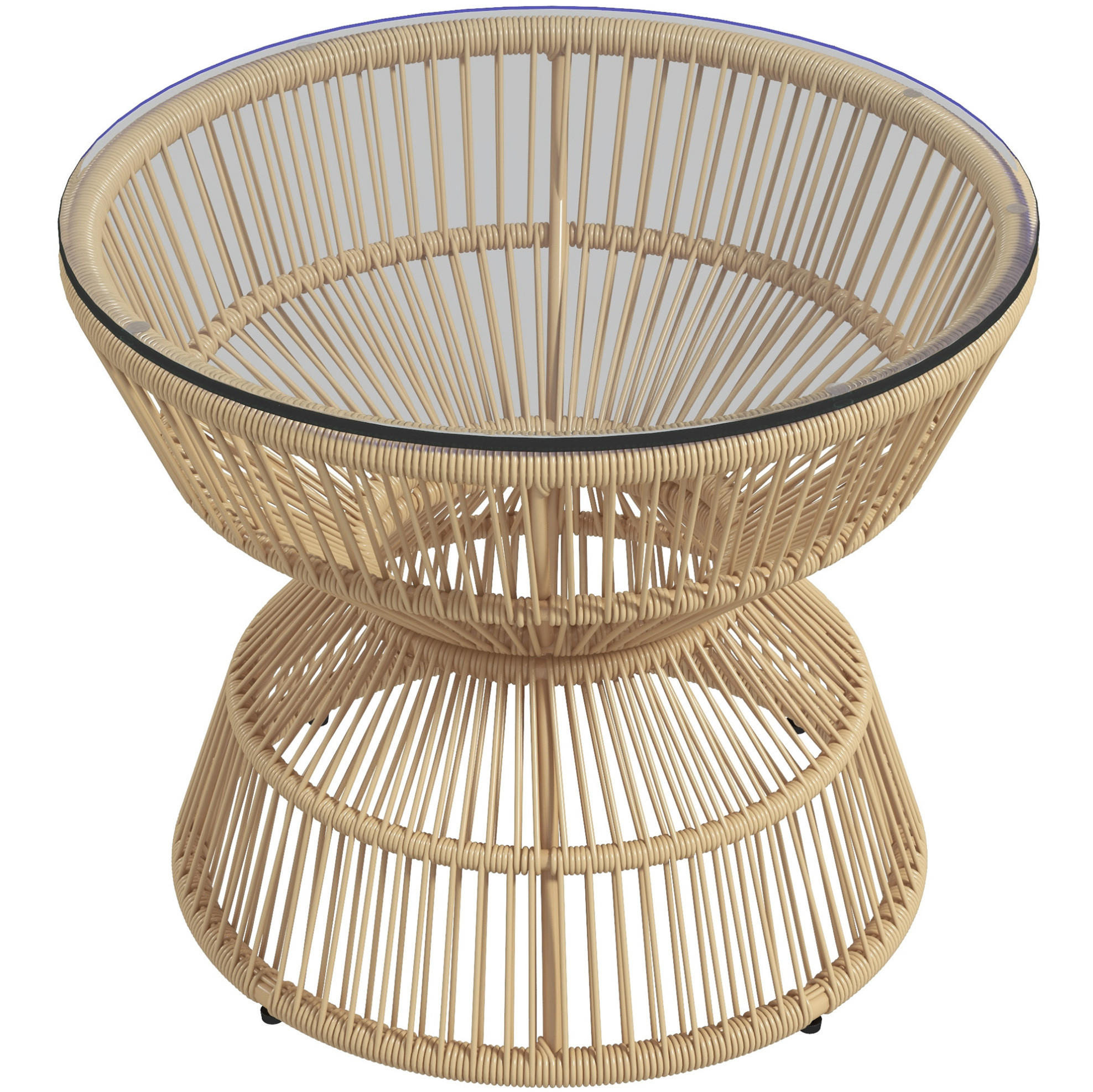 GARTENTISCH aus Glas 60x60x50 cm Naturholz mit Rattan-Umrandung - Naturfarben, Glas (60/60/50cm) - Modfu