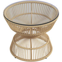 GARTENTISCH aus Glas 60x60x50 cm Naturholz mit Rattan-Umrandung - Naturfarben, Glas (60/60/50cm) - Modfu