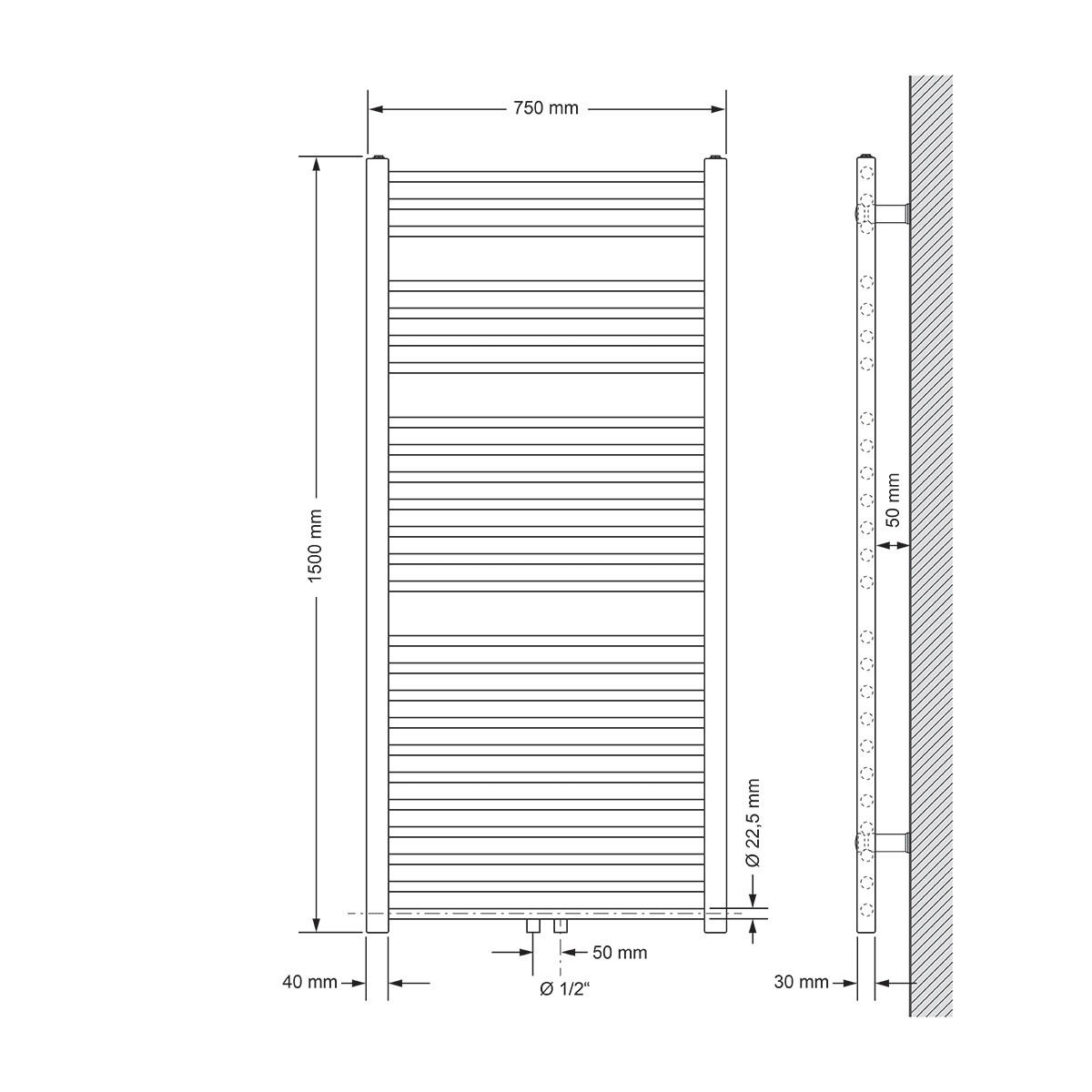 BADHEIZKÖRPER Sahara 750x1500 mm Anthrazit gebogen mit Mittelanschluss - Anthrazit, Metall (75/150/5cm) - LuxeBath