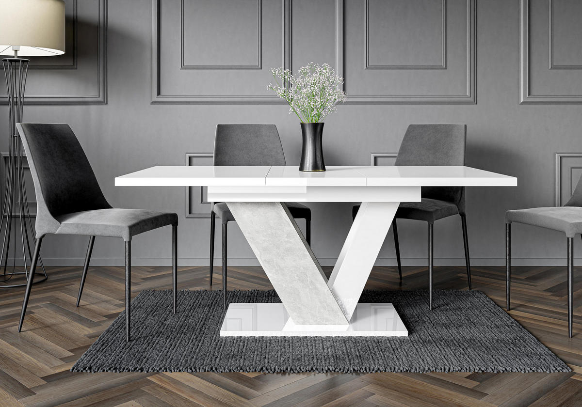 ESSTISCH Weiß Hochglanz Ausziehbar 120 - 160 cm - Weiß Hochglanz/Grau, Holzwerkstoff (120/80/76cm) - PROSPERO