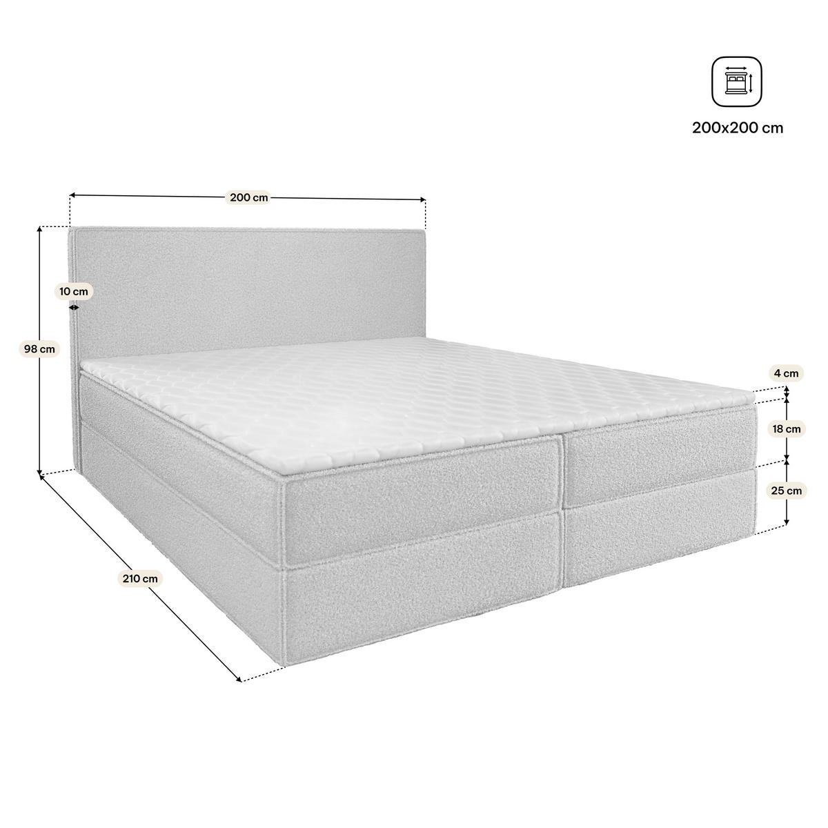 AMERICKÁ POSTEL PELLIO, 200x200 cm s matrací a úložným prostorem, H2+H3, měděná - měděná, dřevo (200/200cm) - MASSENO