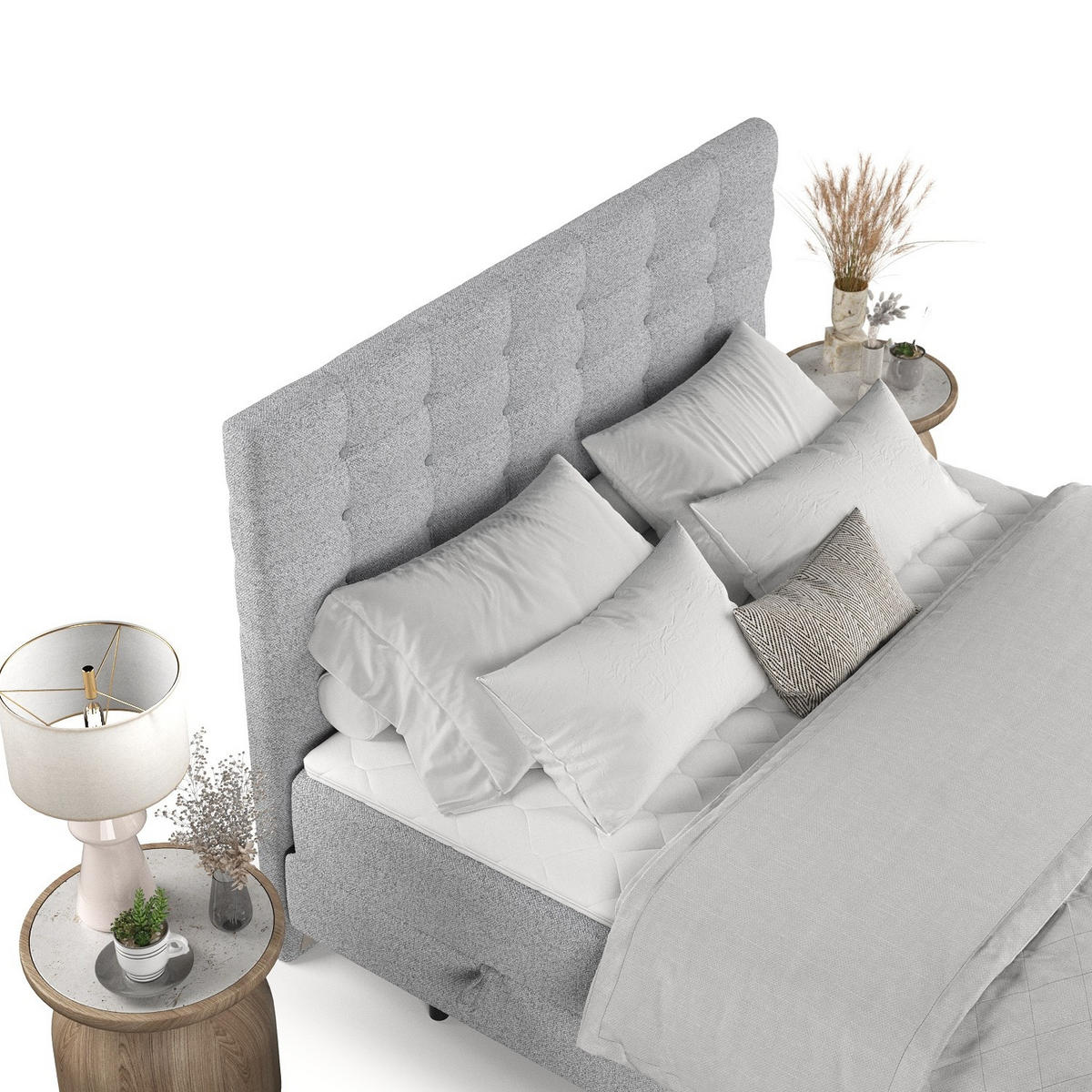 BOXBETT Niro 160/200 cm Hellgrau im Riva Stoff - Hellgrau/Schwarz, Holz/Holzwerkstoff (160/200cm) - AltaBeds