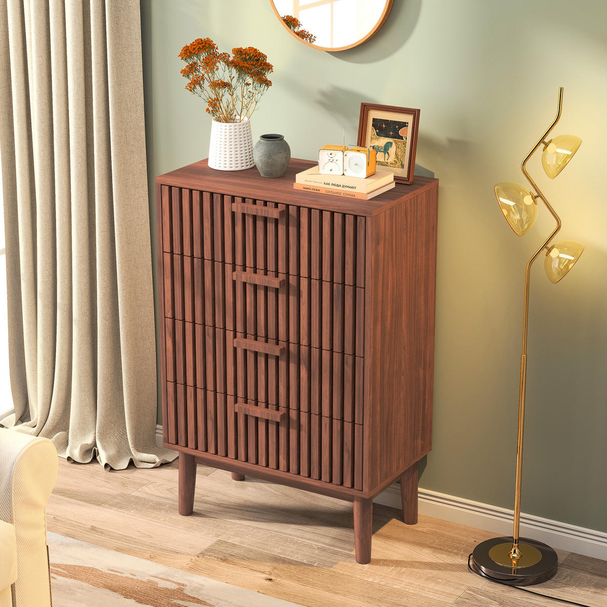 HOLZKOMMODE 4 Schubladen Schubladenschrank Walnussholzfarbe - Walnussfarben, Holz (34/91/60cm) - PARAFTA HOME