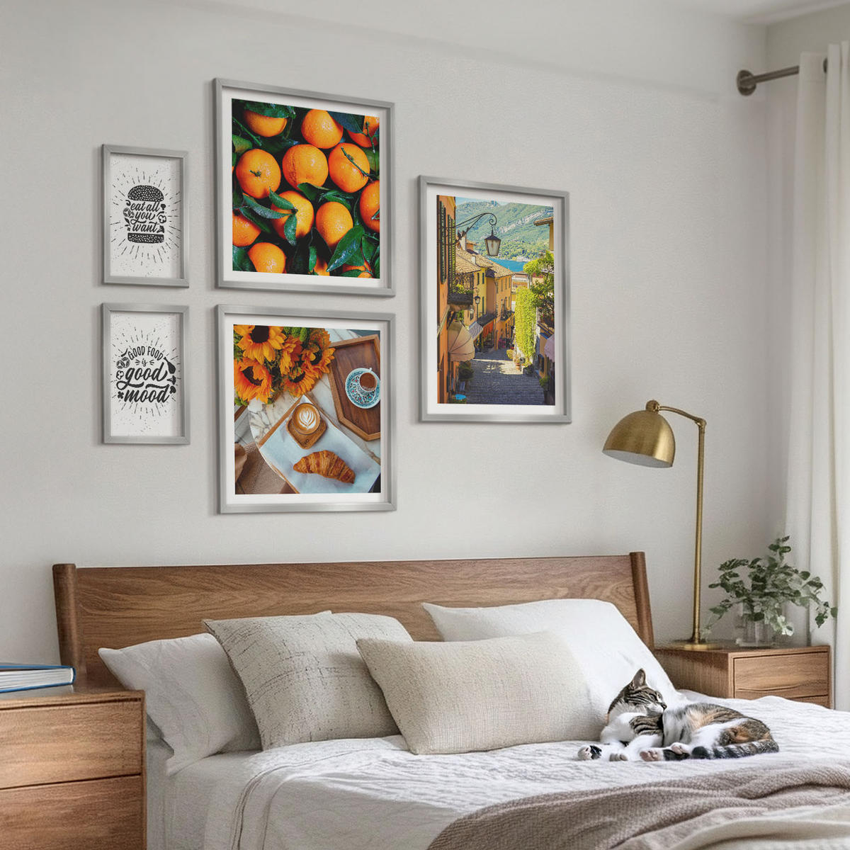 WANDBILDER 5er Set - 50x50 cm & 20x30 cm & 40x60 cm Silberner Rahmen - Juicy Oranges Kitchen - Silberfarben, Kunststoff (40/60cm) - ArtPrintCave