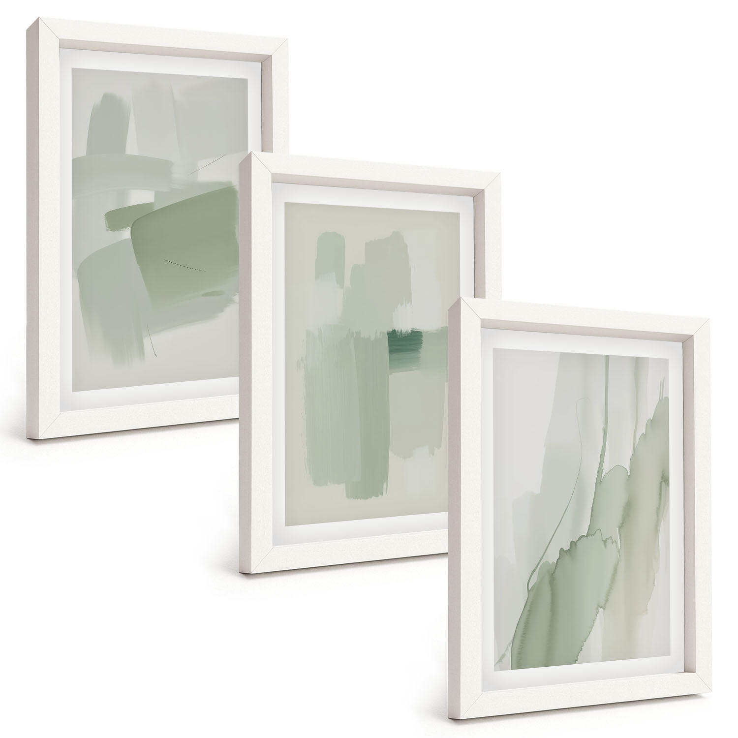 BILDER SET 3er Set - 20x30 cm Weißer Rahmen - Abstrakte Aquarellmuster - Weiß, Kunststoff (20/30cm) - TULUP