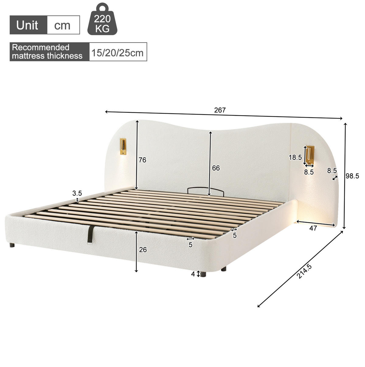 POLSTERBETT aus Schleife 180x200 cm in Weiß mit Stauraum & USB & Leselampe - Weiß, Textil (180/200cm) - Modfu