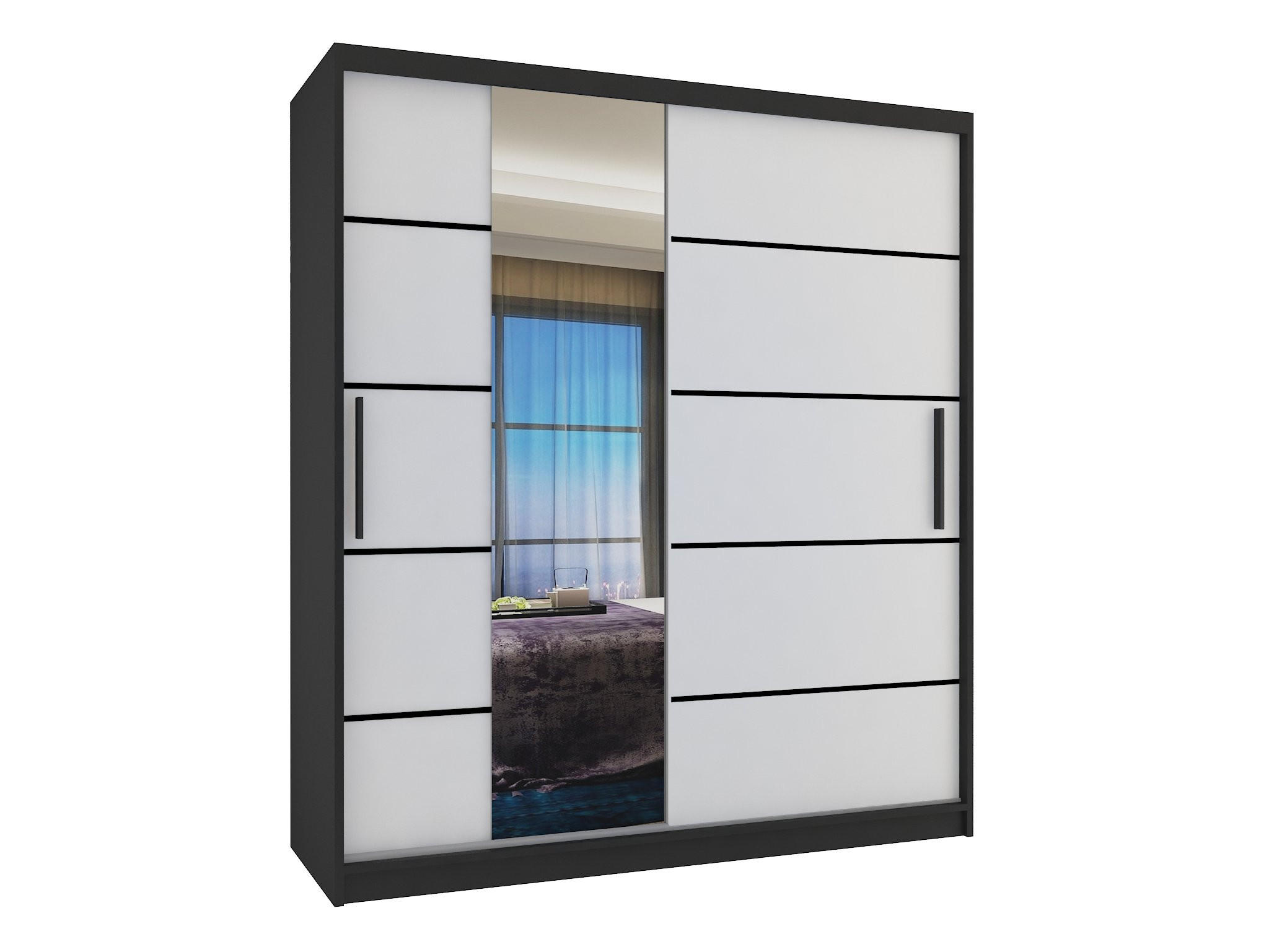 BELINI Verona MBP – Posuvné skrine, 133 cm, čierno-biela, matný povrch – Skriňa na oblečenie so zrkadlom a 2 zásuvkami, vhodná do spálne - biela, drevo (133/216/60cm) - B BELINI GROUP