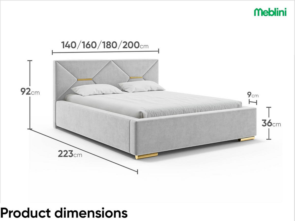 BETT LIZZY - Goldfarben/Hellgrau, Holzwerkstoff (160/200cm) - Meblini