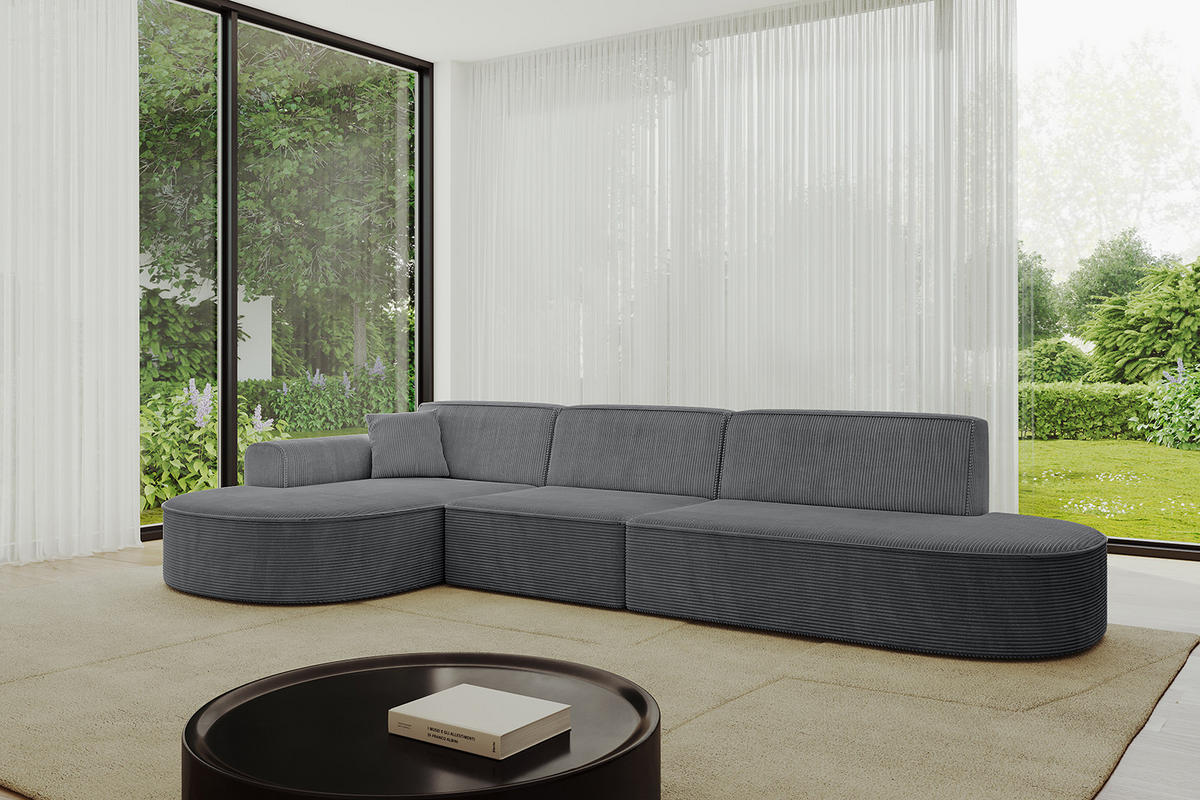 ECKSOFA Ottomane Links MARI-L2 - 317x163x73,5 cm Dunkelgrau Cord - Dunkelgrau/Schwarz, Holzwerkstoff/Kunststoff (165/321cm) - ALTDECOR