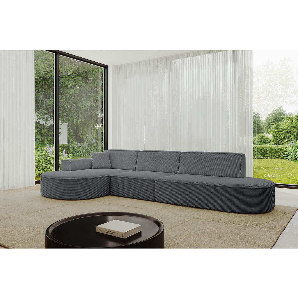 Thumbnail - Altdecor Ecksofa, Dunkelgrau, Textil, 4-Sitzer, Ottomane links, L-Form, 321x165 cm, Wohnzimmer, Sofas & Couches, Wohnlan...