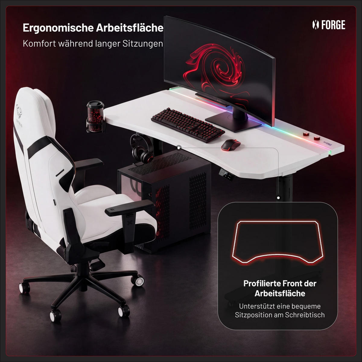 ELEKTRISCH verstellbarer Gaming-Schreibtisch X-Forge 120 x 70 cm - Schwarz/Weiß, Metall (70/160/73cm) - Diablo Chairs
