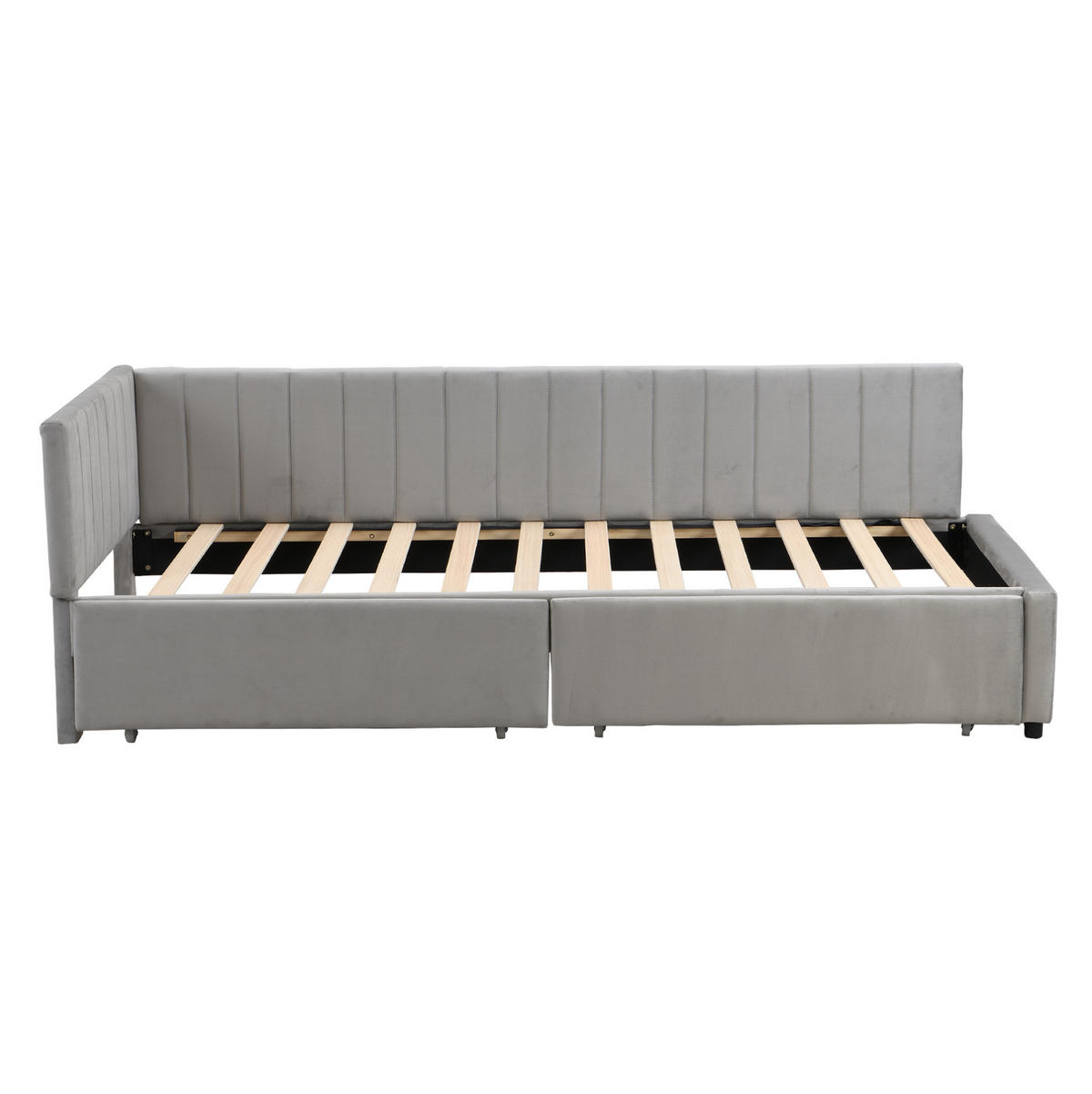POLSTERBETT Einzelbett 90/200 cm aus Stoff mit 2 Stauraumschubladen und Lattenrost Grau - Grau, Leder (90/200cm) - Modenvie