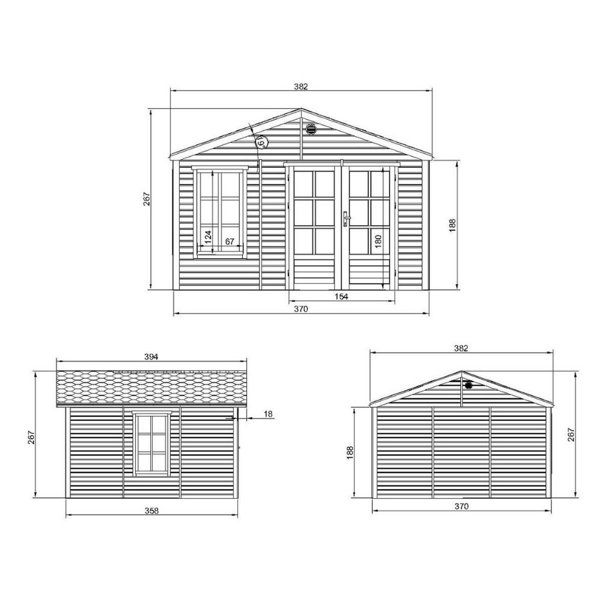 GARTENHAUS HOLZ M735A 370 x 360 cm - Naturfarben, Holz (382/267/394cm) - Timbela