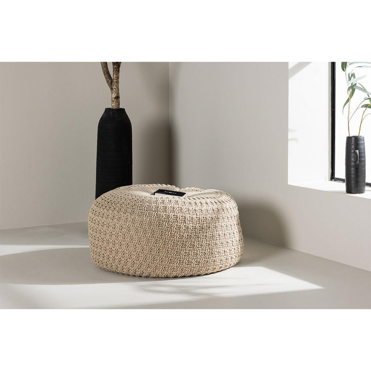 POUF, Sam, Beige, Kunstfell, 60 x 60 x 35 cm - Beige, Textil/Fell (60/35/60cm) - ebuy24