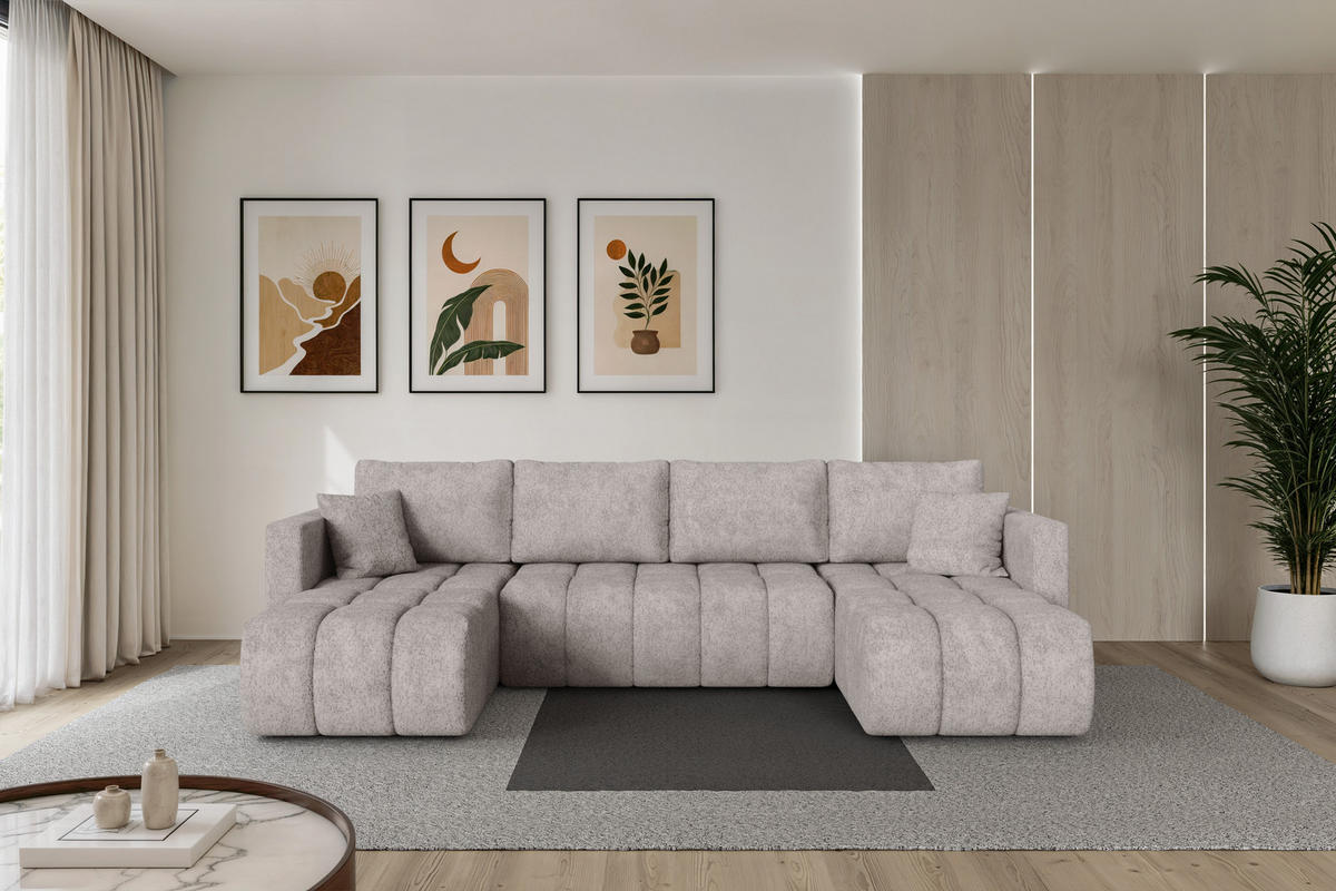 SEDACÍ SOUPRAVA DO U s funkcí spaní a úložným prostorem GARD-U 300x146x85 světle šedá velur - černá/světle šedá, kompozitní dřevo/textil (300/85/146cm) - ALTDECOR