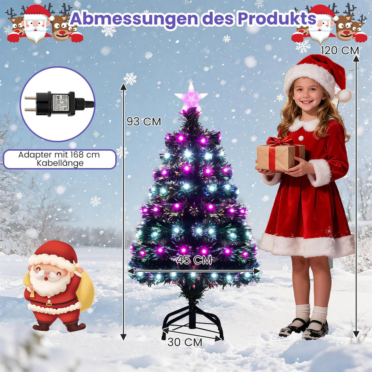 WEIHNACHTSBAUM mit Beleuchtung 90 cm grün - Grün, Metall (90cm) - COSTWAY