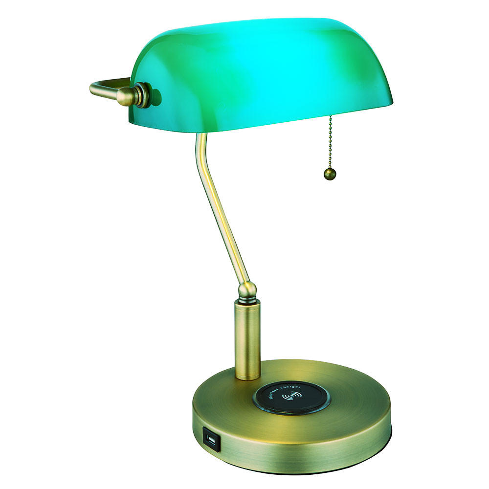 LED TISCHLEUCHTE Antique Messing Grün - Messingfarben, Glas (26.5/20/36cm) - Globo Lighting