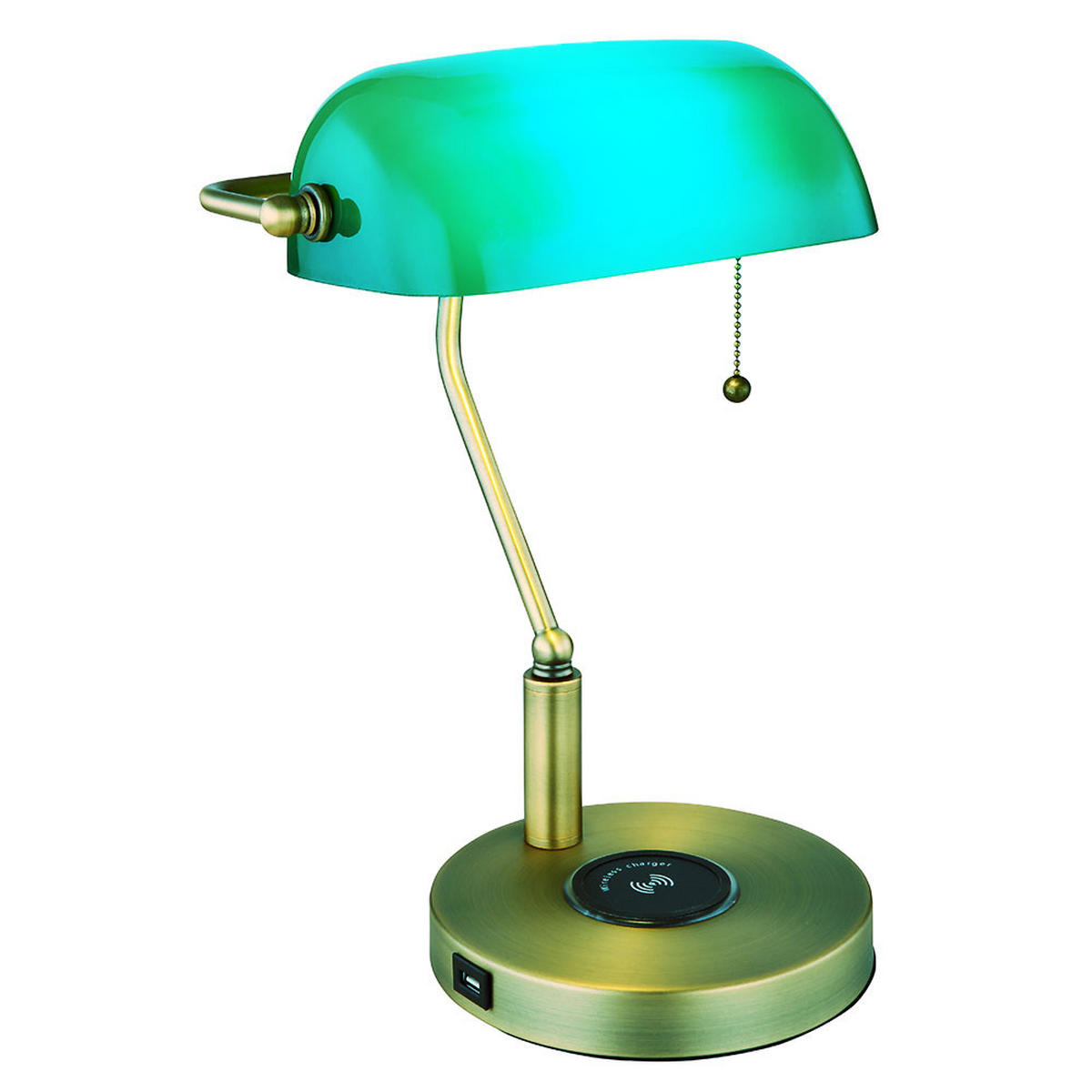 LED TISCHLEUCHTE Antique Messing Grün - Messingfarben, Glas (26.5/20/36cm) - Globo Lighting