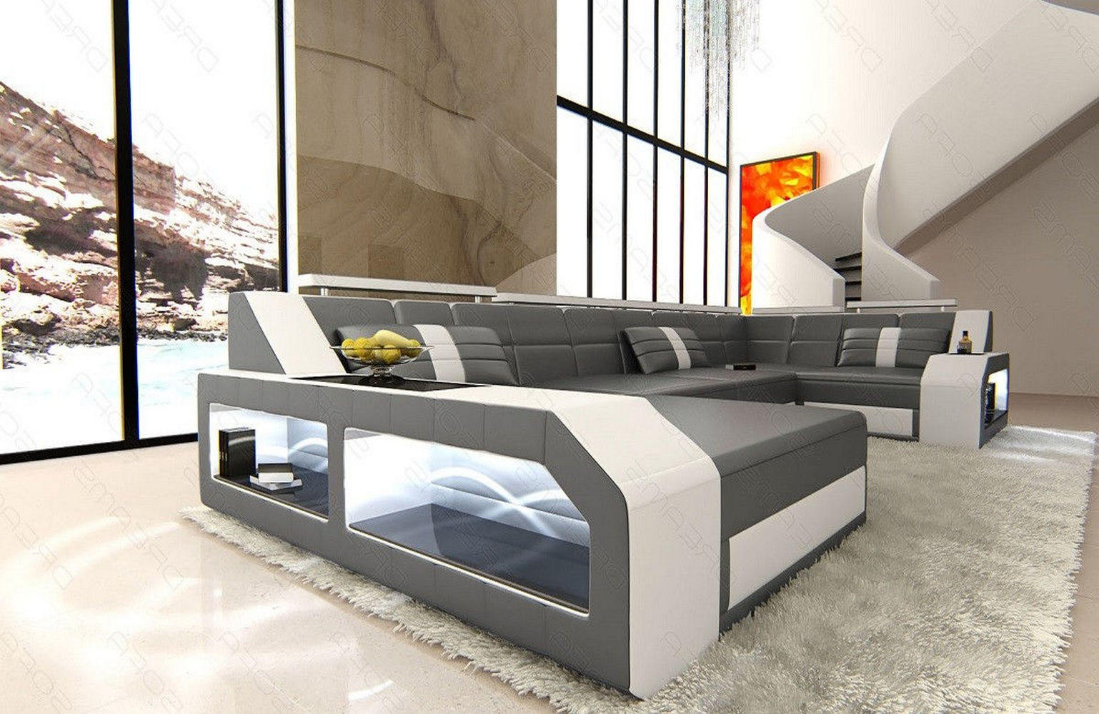 Thumbnail - Sofa Dreams Wohnlandschaft, Grau, Leder, Freiform, 380x86x197 cm, Wohnzimmer, Sofas & Couches, Wohnlandschaften, Wohnlan...