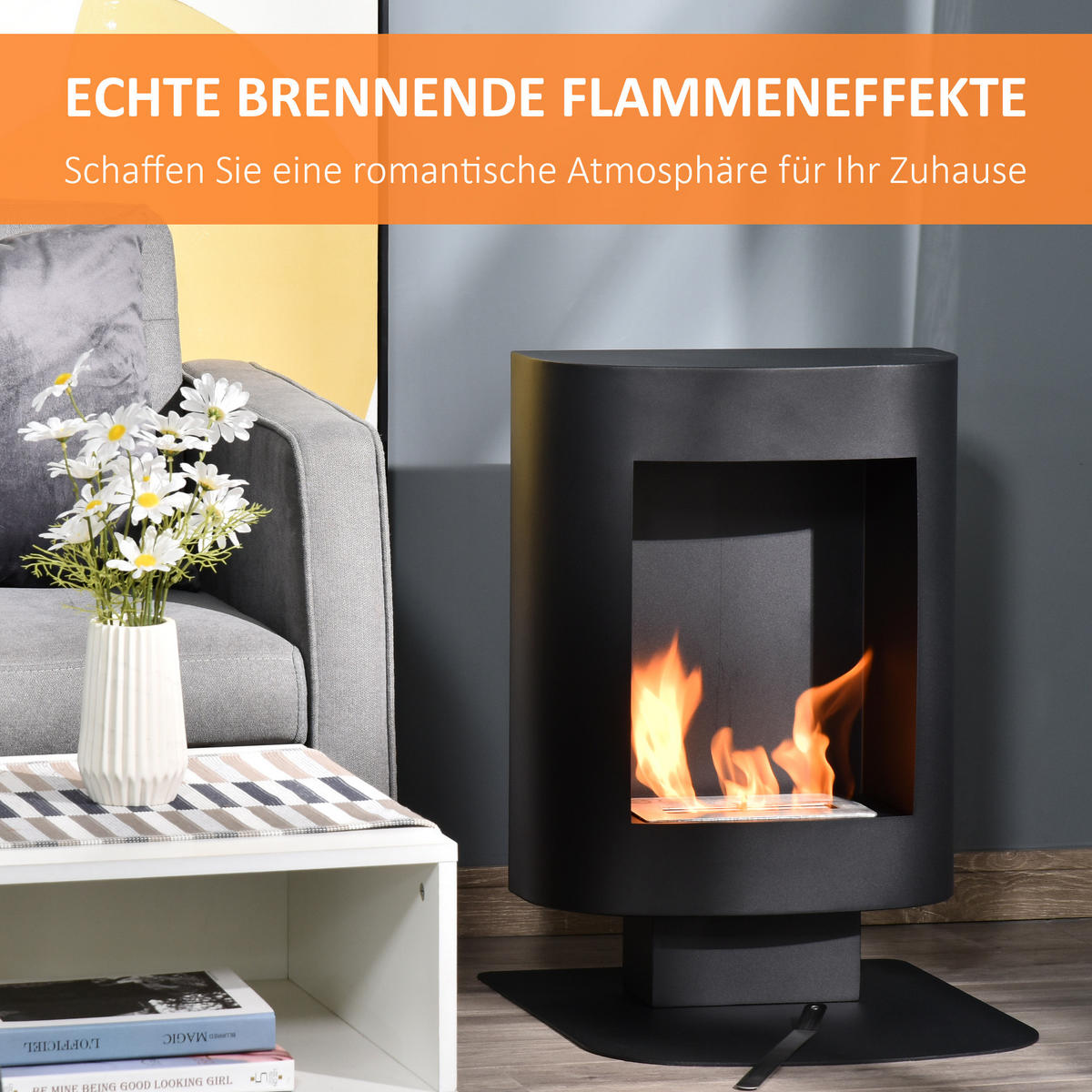 ETHANOL-KAMIN, 1,5L, 3 Std., frei stehend, einzigartig ,Stahl, Schwarz - Schwarz, Metall (53/65/46.5cm) - HOMCOM